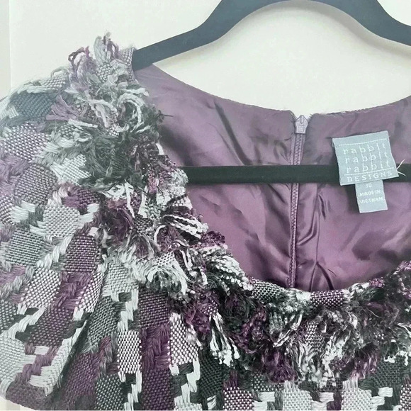 RABBIT RABBIT RABBIT purple grey black plaid fringe tweed knee length dress 10 - Picture 9 of 9